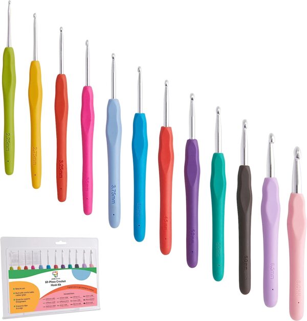 Crochet Hook Set, 12 Colorful Ergonomic Hooks